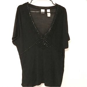 Emma & James sz 2XL black beaded shirt (440)
